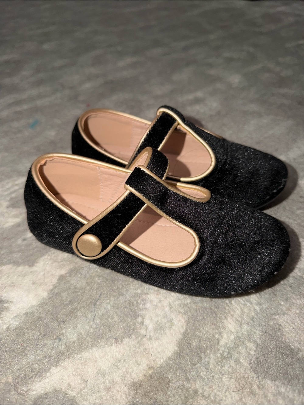 Girls Black Mary Jane Shoes with Gold Trim
